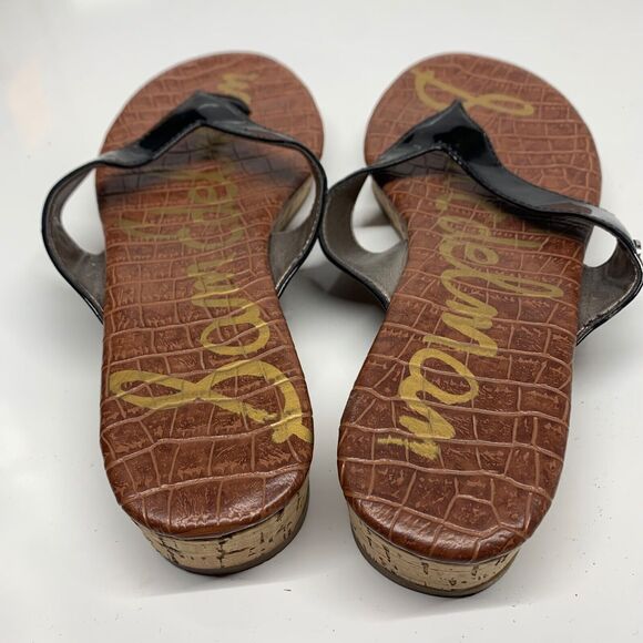 Sam Edelman Tanya Cork Wedge Sandals Women Size 6.5 Black Brown Thong Flip Flops - Picture 6 of 11